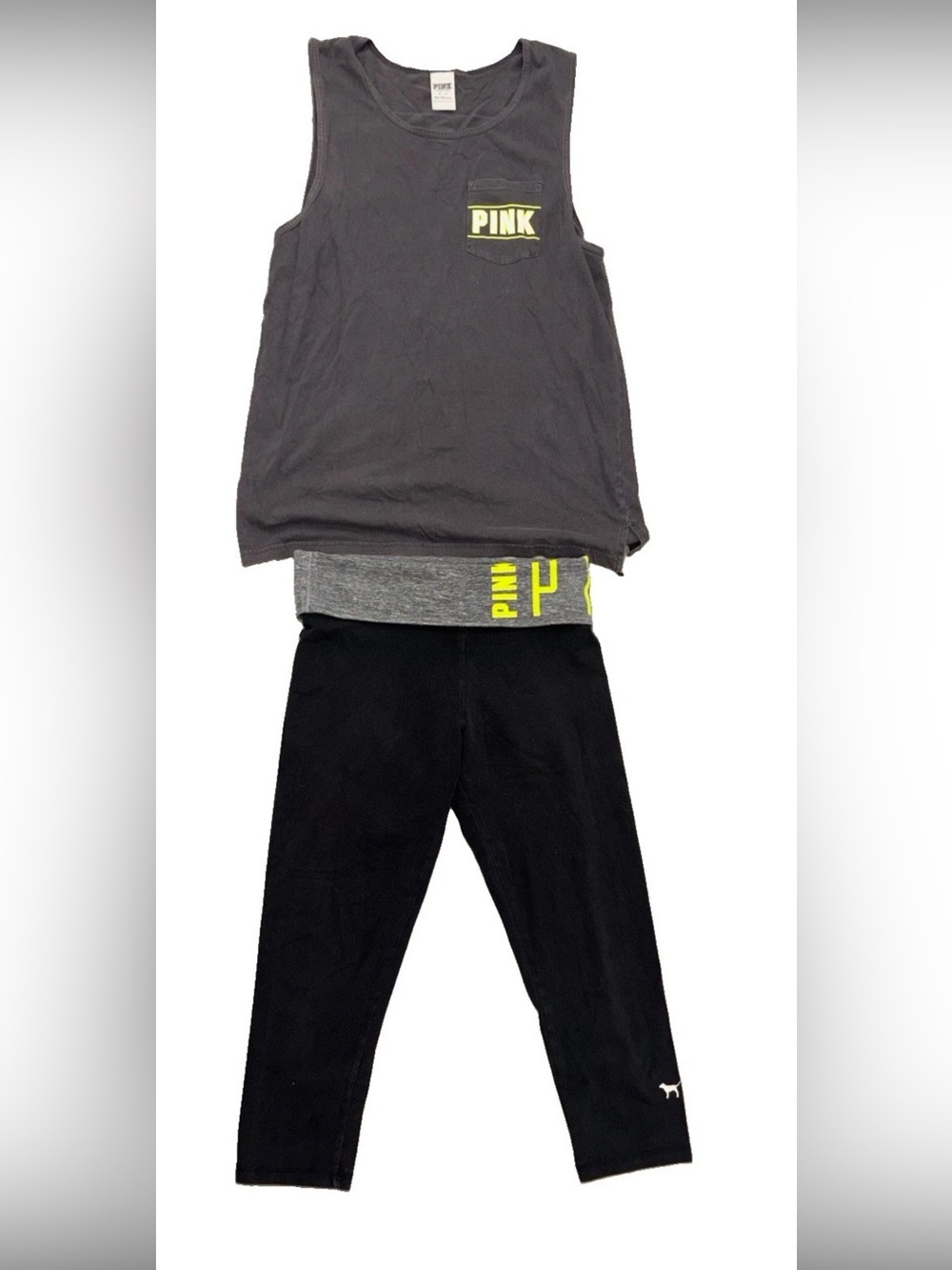 Pink Victoria's Secret Y2K Foldover Spellout Yoga Pants 20” + Top 2 Pc Set SZ.S